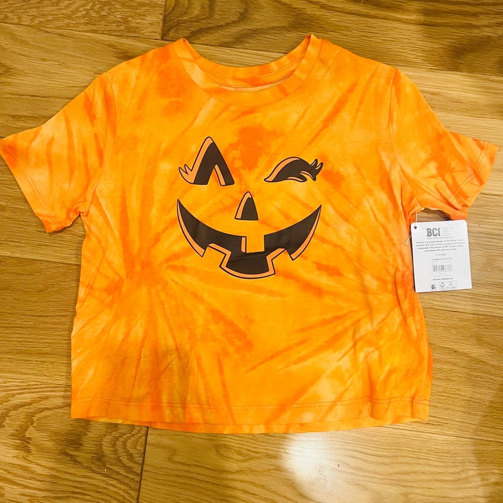 Orange Tie-Dye Pumpkin Face Kids Tee
